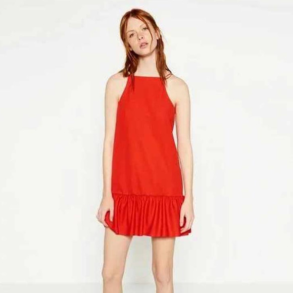 ASOS Red Ruffle Hem Mini Dress Size 4 - Picture 1 of 7